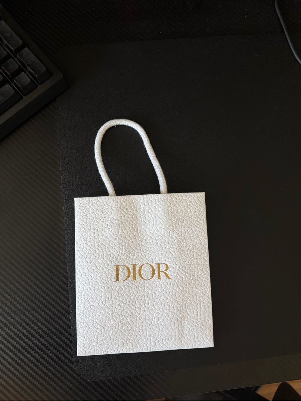 Dior White Mini Shopping Bag with Gold Logo